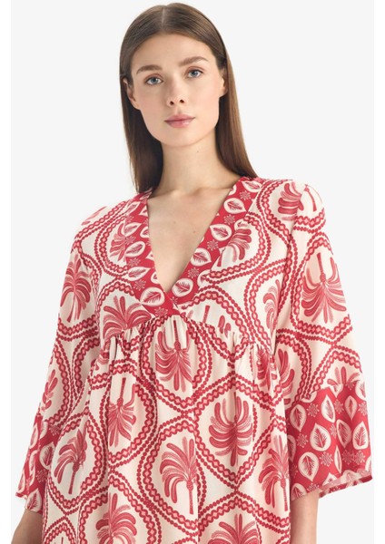 V Yaka Desenli Plaj Elbisesi D5735AX25HS