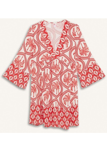 V Yaka Desenli Plaj Elbisesi D5735AX25HS