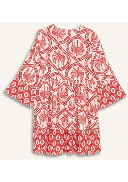 V Yaka Desenli Plaj Elbisesi D5735AX25HS