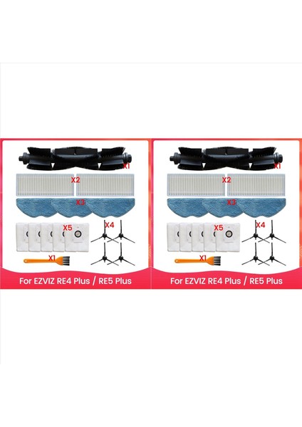 2 Takım Ezvız Re4 Artı/re5 Artı Ana Yan Fırça Hepa Filtre Paspas Bezi Toz Torbaları Robotlu Süpürge Parçaları (Yurt Dışından)