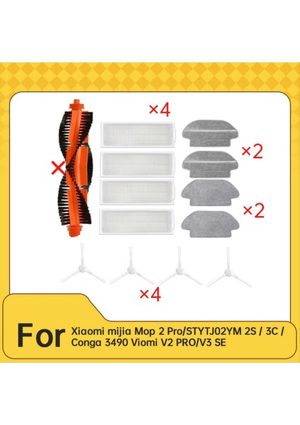 Xiaomi Mijia Mop 2 PRO/STYTJ02YM 2s/3c/conga 3490 Viomi V2 Pro/v3 Se Süpürme Ana Yan Fırça Paspas Filtresi (Yurt Dışından) modelleri