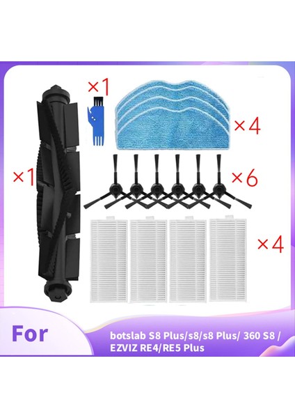 Botslab S8 Plus/s8/s8 Plus/ 360 S8 / Ezvız Re4/re5 Plus Elektrikli Süpürge Parçaları Ana Yan Fırça Filtreleri Paspas (Yurt Dışından) modelleri