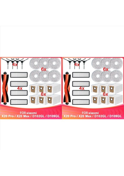 2 Takım Xiaomi Robot Vakum X20 Pro / X20 Max / D102GL / D109GL Ana Yan Fırça Hepa Filtre Paspas Pedi Toz Torbası (Yurt Dışından)