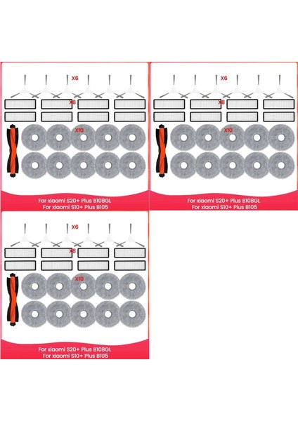 3 Takım Xiaomi Robot Vakum S20 + Artı B108GL / S10 + Artı B105 Parçaları Ana Silindir Yan Fırça Hepa Filtre Paspas Bezi (Yurt Dışından)