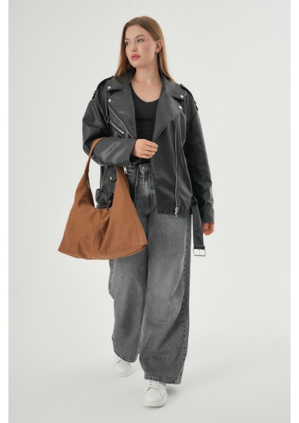 Kahverengi Süet Kadın Shopper Omuz Çantası Yumuşak Form Vintage Model Tote Çanta (28*44) fiyatları