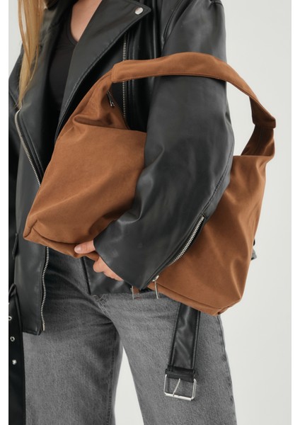 Kahverengi Süet Kadın Shopper Omuz Çantası Yumuşak Form Vintage Model Tote Çanta (28*44) indirimleri