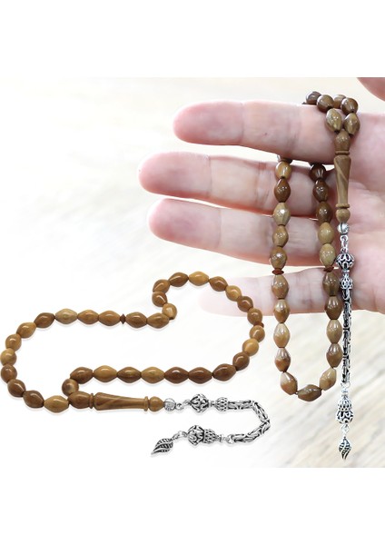 Kuka Tesbih - 925 Ayar Gümüş Kral Püsküllü - Kahverengi - Arpa Kesim fiyatları