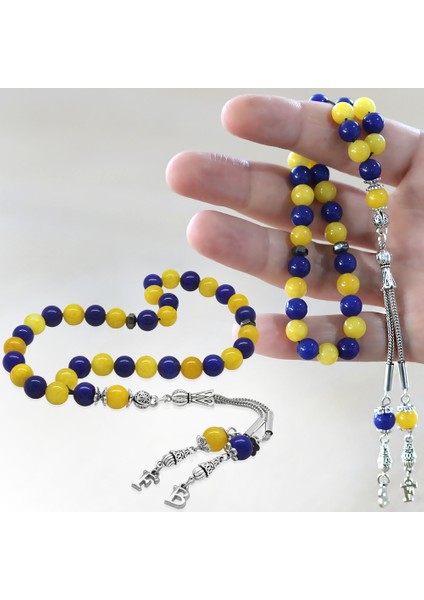 Kararmaz Metal Isme Özel Harf Püsküllü Küre Kesim Sarı Lacivert Jade Doğaltaş Taraftar Tesbih fiyatları