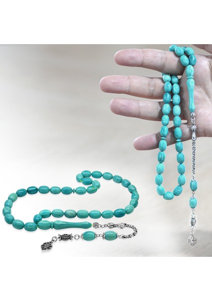 Kararmaz Metal Arnavut Zincir Püsküllü Sülün Imame Beyzi Kesim Turkuaz - Beyaz Hareli Katalin Tesbih fiyatları