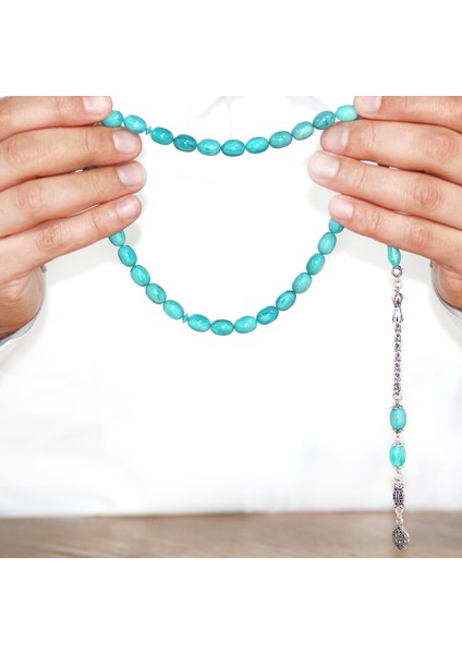 Kararmaz Metal Arnavut Zincir Püsküllü Sülün Imame Beyzi Kesim Turkuaz - Beyaz Hareli Katalin Tesbih modelleri