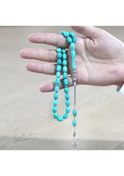 Kararmaz Metal Arnavut Zincir Püsküllü Sülün Imame Beyzi Kesim Turkuaz - Beyaz Hareli Katalin Tesbih fırsatları