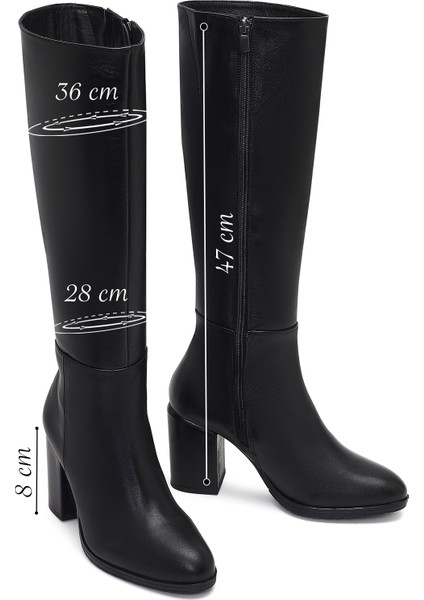Kadın Siyah Fermuarlı Kalın Topuklu Deri Çizme 25WFD240118 fiyatları