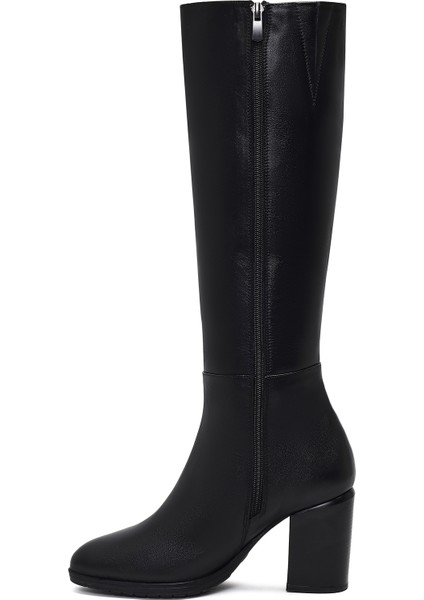 Kadın Siyah Fermuarlı Kalın Topuklu Deri Çizme 25WFD240118 fırsatları