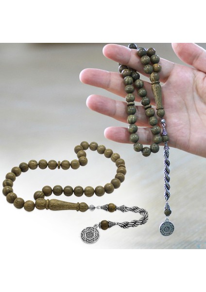 925 Ayar Gümüş Halat Püsküllü Küre Kesim Açık Kahverengi Pelesenk Tesbih fiyatları