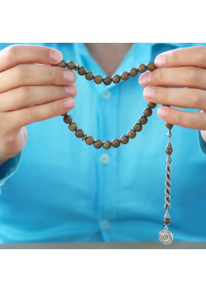 925 Ayar Gümüş Halat Püsküllü Küre Kesim Açık Kahverengi Pelesenk Tesbih fırsatları