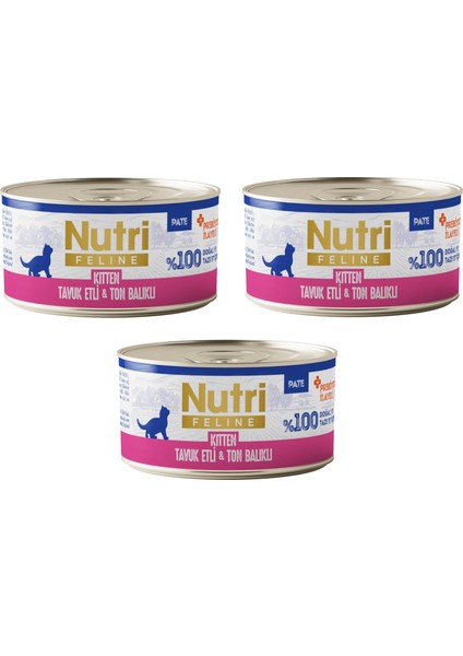 Kitten Tavuk Etli ve Ton Balıklı Tahılsız Yavru Kedi Konservesi 70 Gr. x 3 Adet