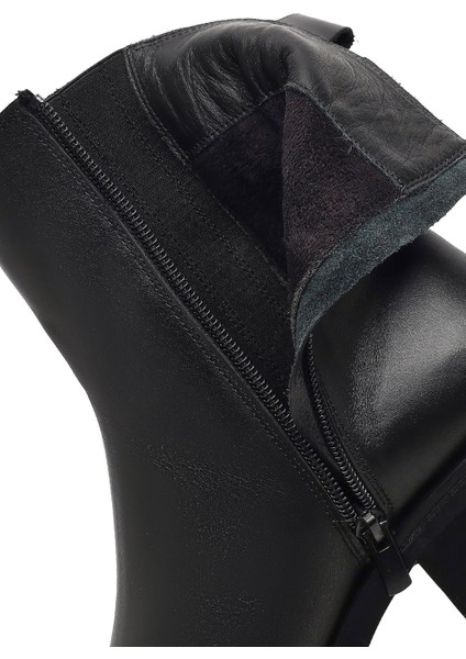 Kadın Siyah Fermuarlı Deri Bot 25WFD360618