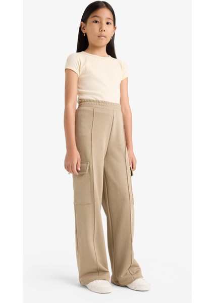 Kız Çocuk Beli Lastikli Wide Leg Kargo Eşofman Altı