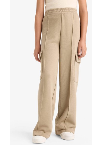 Kız Çocuk Beli Lastikli Wide Leg Kargo Eşofman Altı