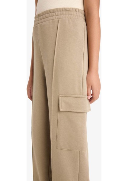 Kız Çocuk Beli Lastikli Wide Leg Kargo Eşofman Altı