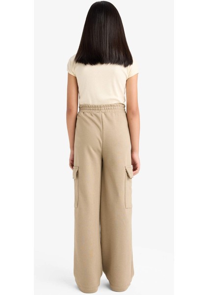 Kız Çocuk Beli Lastikli Wide Leg Kargo Eşofman Altı