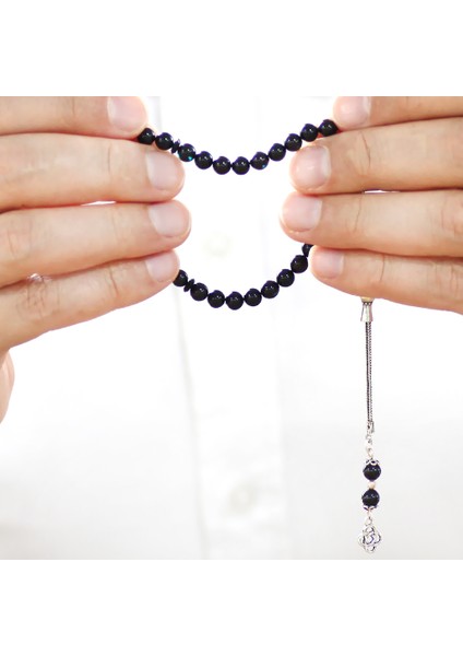 925 Ayar Gümüş Püsküllü Küre Kesim Bilek Boy Mavi Siyah Sıkma Kehribar Tesbih modelleri