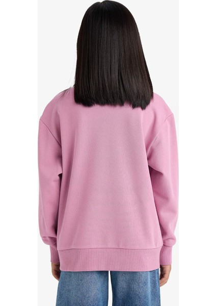 Kız Çocuk Relax Fit Bisiklet Yaka Basic Düz Okul Sweatshirt A2797A825AU