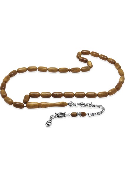 Kararmaz Metal Arnavut Zincir Püsküllü Kolye Kesim Açık Kahverengi Cilalı Kuka Tesbih