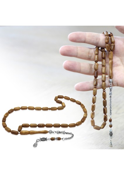Kararmaz Metal Arnavut Zincir Püsküllü Kolye Kesim Açık Kahverengi Cilalı Kuka Tesbih fiyatları
