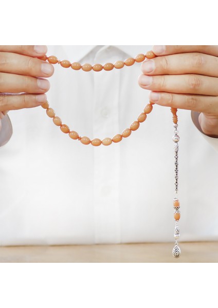 925 Ayar Gümüş Kral Zincir Püsküllü Arpa Kesim Krem Rengi Sıkma Kehribar Tesbih fırsatları