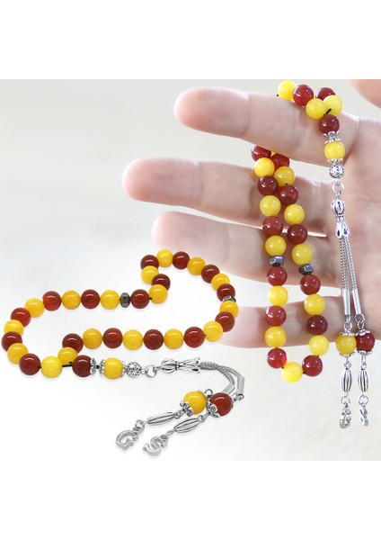 Kararmaz Metal Isme Özel Harf Püsküllü Küre Kesim Sarı Kırmızı Jade Akik Doğaltaş Taraftar Tesbih fiyatları