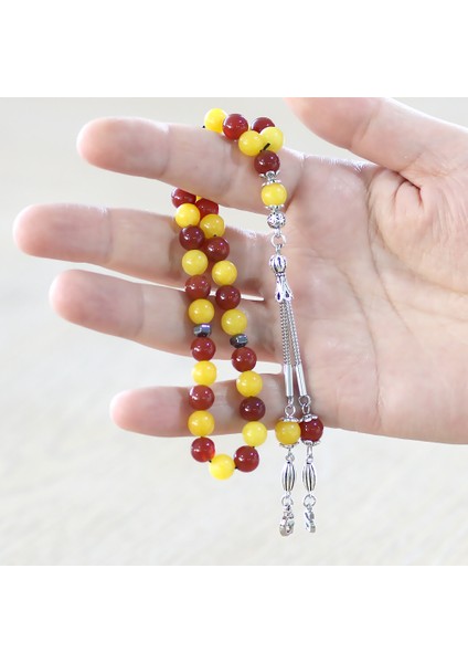 Kararmaz Metal Isme Özel Harf Püsküllü Küre Kesim Sarı Kırmızı Jade Akik Doğaltaş Taraftar Tesbih fırsatları