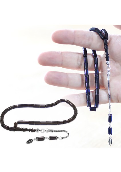 925 Ayar Gümüş Püsküllü Kesme Kesim Mini Boy Lacivert Siyah Sıkma Kehribar Tesbih fiyatları