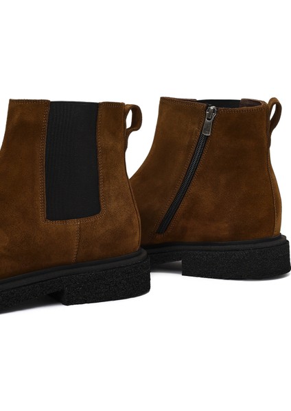 Erkek Kahverengi Fermuarlı Süet Deri Bot 25WFD720210