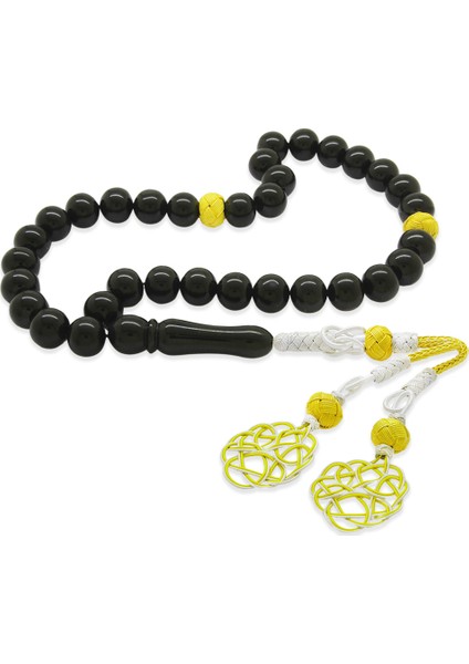 1000 Ayar Gümüş Sarı Beyaz Kazaz Püsküllü Küre Kesim Erzurum Oltu Taşı Tesbih