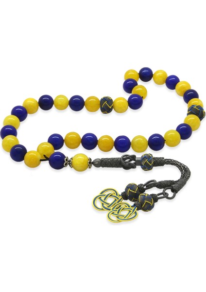 1000 Ayar Gümüş Kazaz Püsküllü Küre Kesim Sarı Lacivert Jade Doğaltaş Taraftar Tesbih