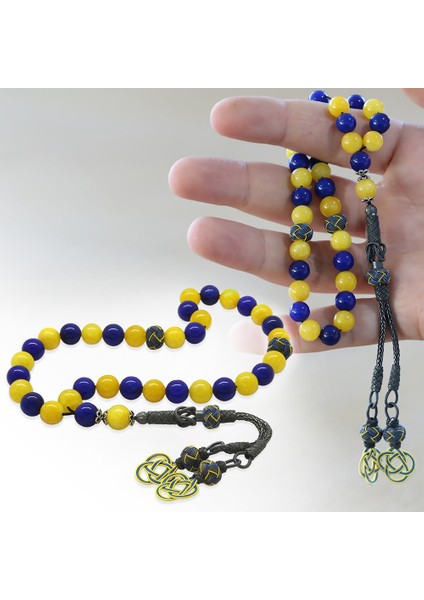 1000 Ayar Gümüş Kazaz Püsküllü Küre Kesim Sarı Lacivert Jade Doğaltaş Taraftar Tesbih fiyatları