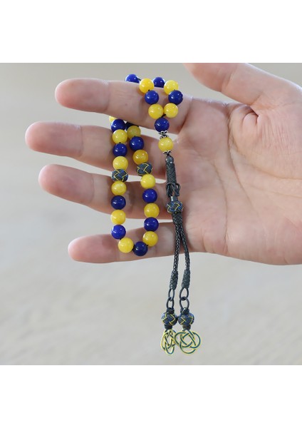 1000 Ayar Gümüş Kazaz Püsküllü Küre Kesim Sarı Lacivert Jade Doğaltaş Taraftar Tesbih fırsatları