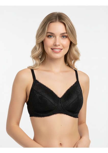 Kadın Yarım Kaplı Toparlayıcı Dantelli Siyah Renk Sütyen BB2077