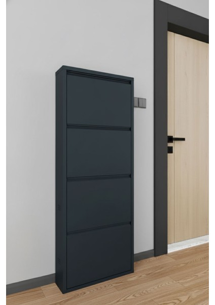 Dört Katlı Duvara Sabitlenebilir Metal Ayakkabılık 40X60 cm Kapı Paspası Hediyeli modelleri