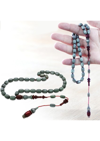 Sistemli Her Bir Tanesi ve Imamesi Usta Işçilikli Kapsül Kesim Sedefli Gri Kırmızı Katalin Tesbih fiyatları