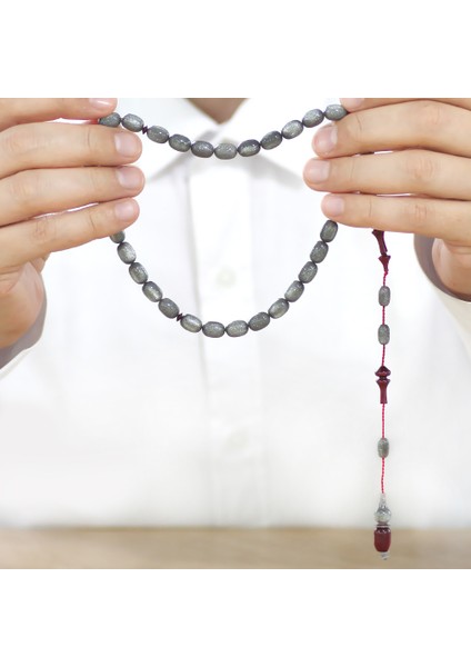 Sistemli Her Bir Tanesi ve Imamesi Usta Işçilikli Kapsül Kesim Sedefli Gri Kırmızı Katalin Tesbih modelleri