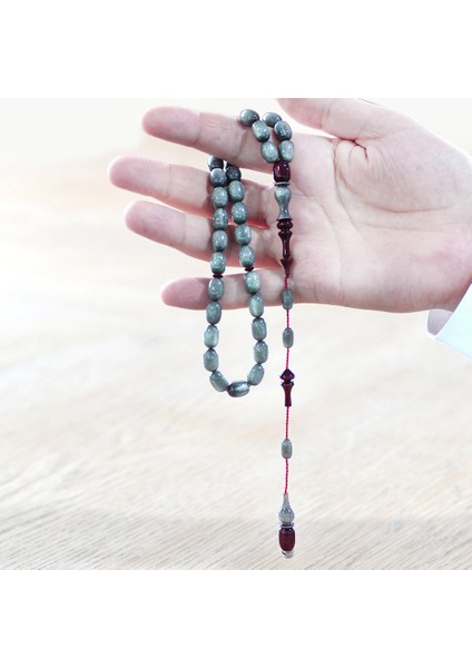 Sistemli Her Bir Tanesi ve Imamesi Usta Işçilikli Kapsül Kesim Sedefli Gri Kırmızı Katalin Tesbih fırsatları