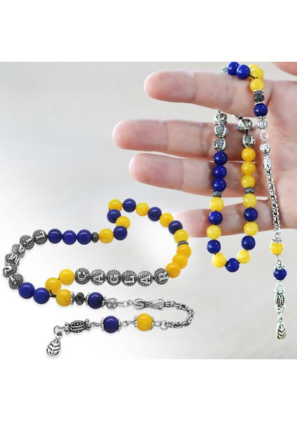 Kararmaz Metal Arnavut Püsküllü Küre Kesim Isme Özel Sarı Lacivert Jade Doğaltaş Taraftar Tesbih fiyatları