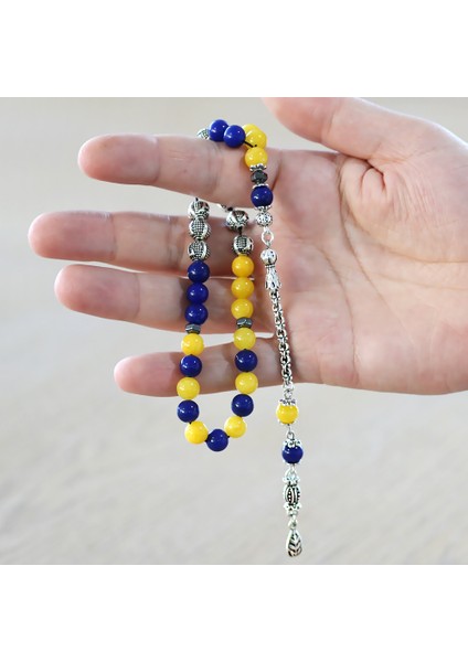 Kararmaz Metal Arnavut Püsküllü Küre Kesim Isme Özel Sarı Lacivert Jade Doğaltaş Taraftar Tesbih fırsatları