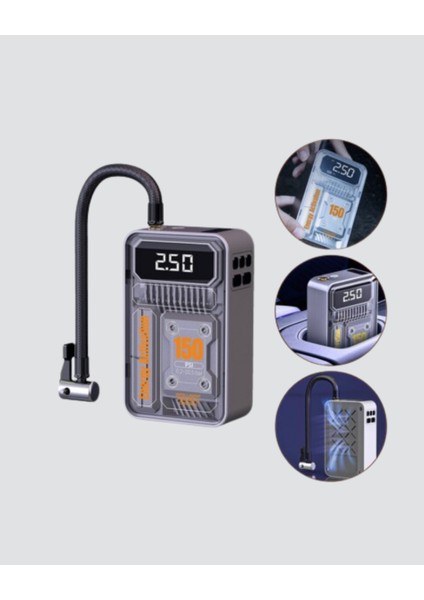 Şarjlı Kablosuz Hava Pompası – 150 Psı Basınç LED Ekran ve 6000MAH Batarya - MB000X-2GUZR6 fırsatları