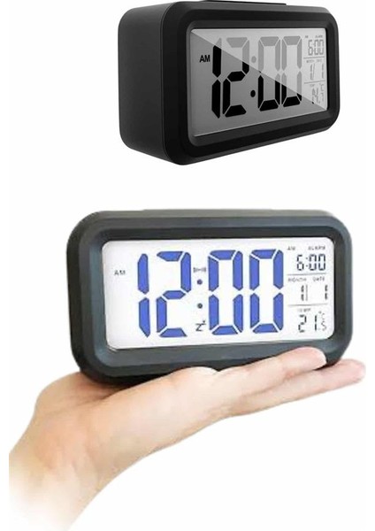Dijital Masa Saati Termometreli Takvim Çalar Saat LED Ekran Pilli - MB000X-2GW0O0