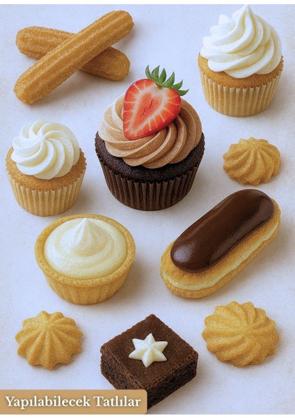 Büyük Boy Krema Duy Seti 5\'li Paslanmaz Pasta Cupcake Kurabiye Duyu Çelik Süsleme Başlıkları Set-4 modelleri