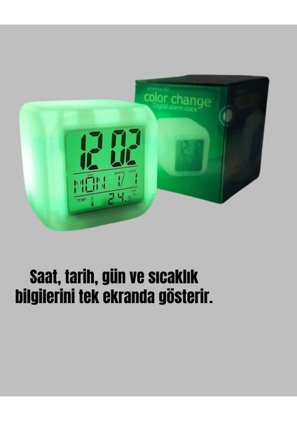Kronometre ve Takvim Destekli Renk Değiştiren LED Dijital Küp Saat - MB000X-2H4O25 modelleri