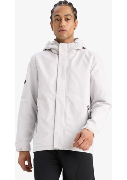 Fit Su İtici Regular Fit Polar Kapüşonlu Fermuarlı Yağmurluk